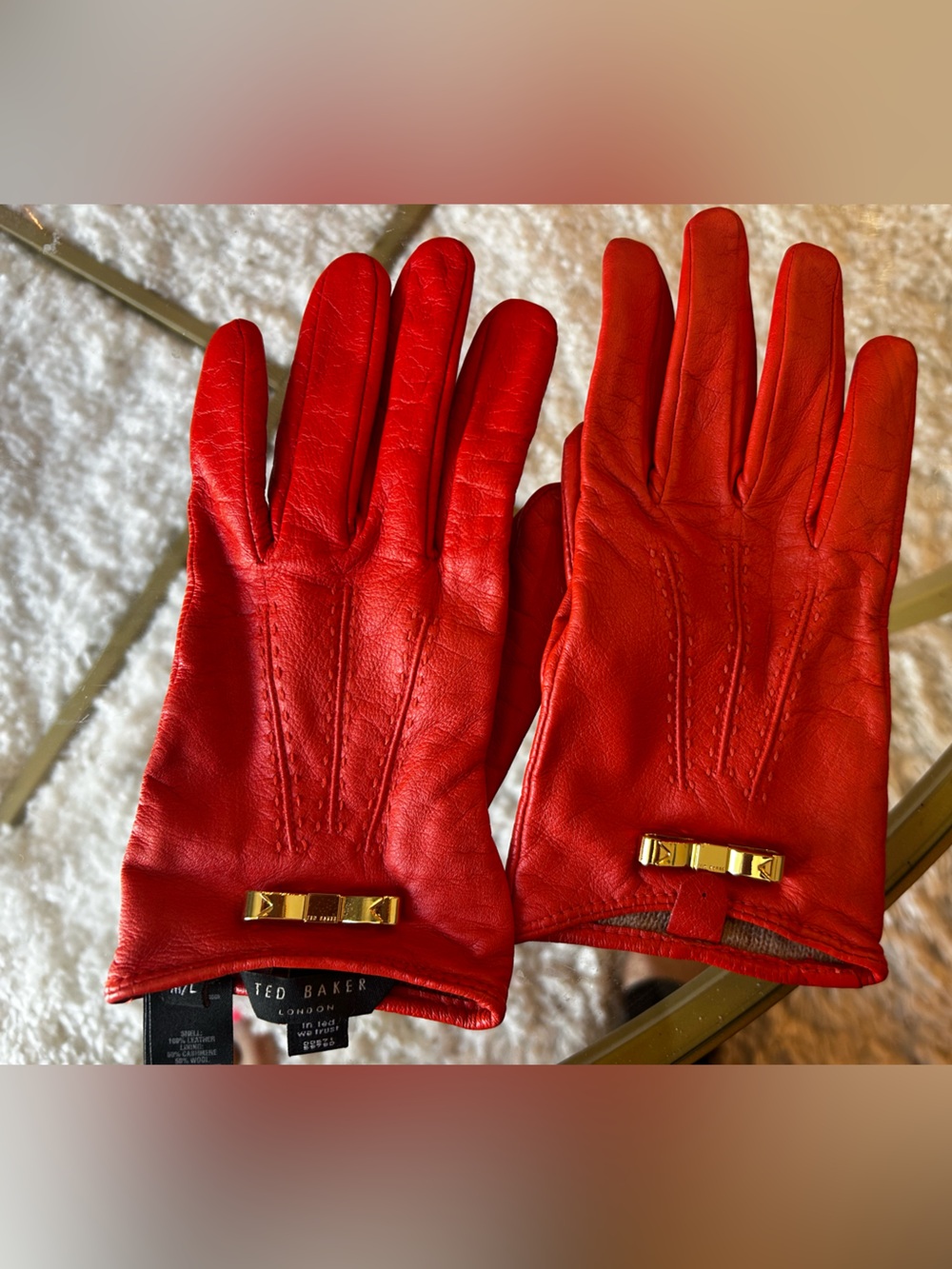 Ted Baker Red Leather Bow Detail Womens Gloves